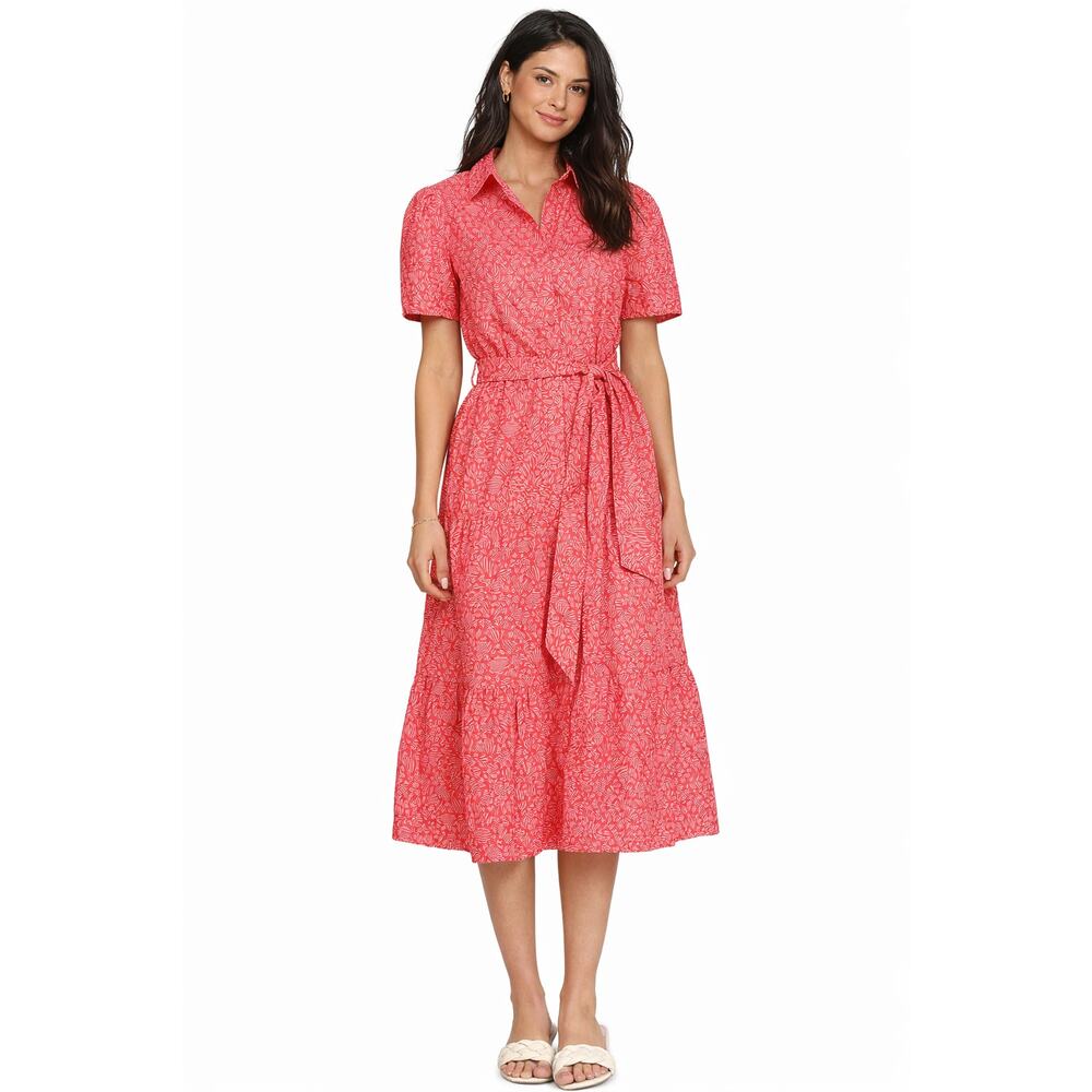 Taylor Tillman Chloe Midi Shirt Dress Amalfi Coast Womens Medium Red New Button